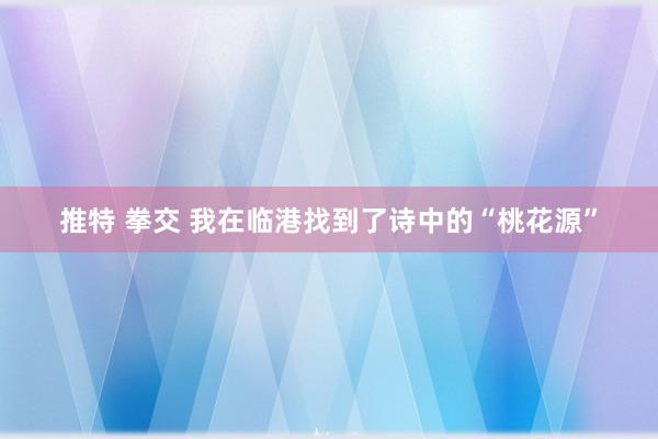 推特 拳交 我在临港找到了诗中的“桃花源”